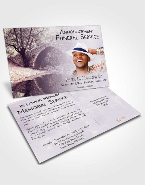 Funeral Announcement Card Template Lavender Sunrise Forest Bridge