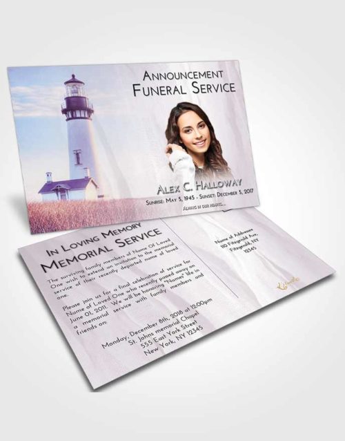 Funeral Announcement Card Template Lavender Sunrise Lighthouse Clarity