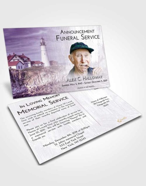 Funeral Announcement Card Template Lavender Sunrise Lighthouse Journey