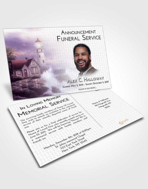 Funeral Announcement Card Template Lavender Sunrise Lighthouse Lookout