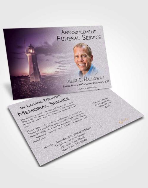 Funeral Announcement Card Template Lavender Sunrise Lighthouse Magnificence