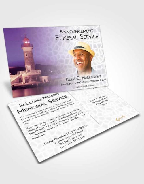 Funeral Announcement Card Template Lavender Sunrise Lighthouse Majesty