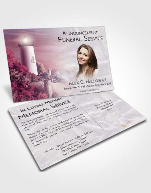 Funeral Announcement Card Template Lavender Sunrise Lighthouse Mystery