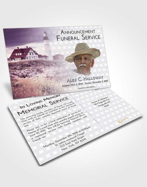 Funeral Announcement Card Template Lavender Sunrise Lighthouse Secret