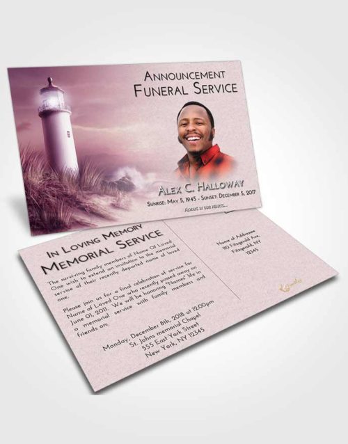 Funeral Announcement Card Template Lavender Sunrise Lighthouse Serenity