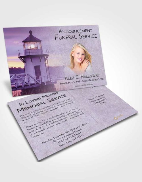 Funeral Announcement Card Template Lavender Sunrise Lighthouse Surprise
