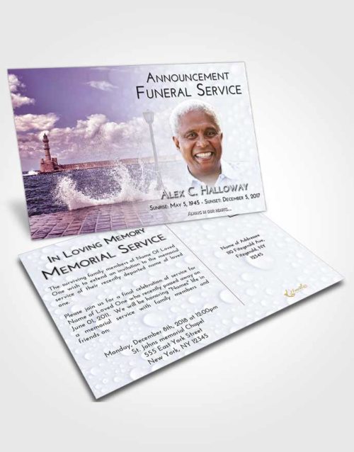 Funeral Announcement Card Template Lavender Sunrise Lighthouse in the Tides