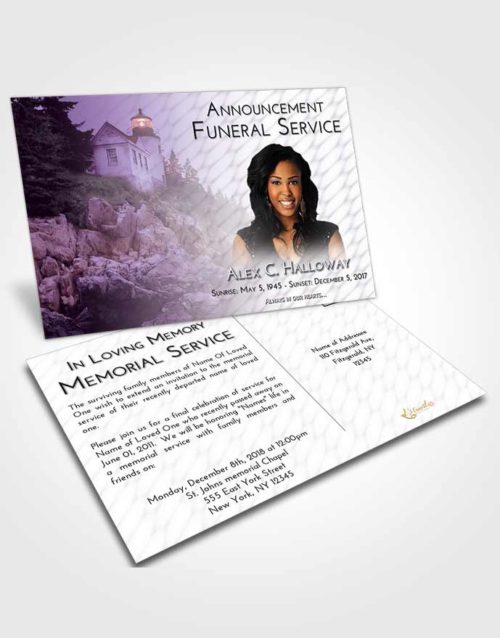 Funeral Announcement Card Template Lavender Sunrise Lighthouse on the Rocks