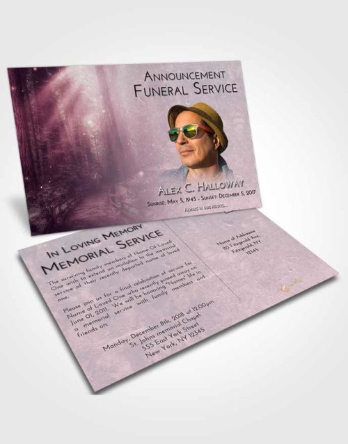 Funeral Announcement Card Template Lavender Sunrise Magical Forest