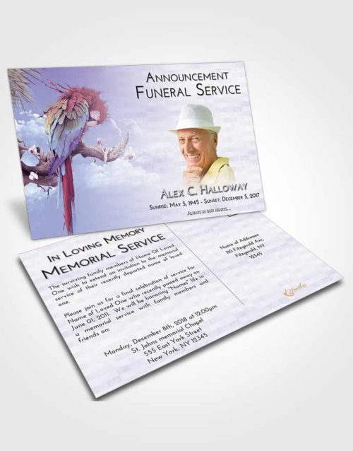 Funeral Announcement Card Template Lavender Sunrise Magical Parrot