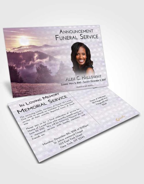 Funeral Announcement Card Template Lavender Sunrise Misty Forest