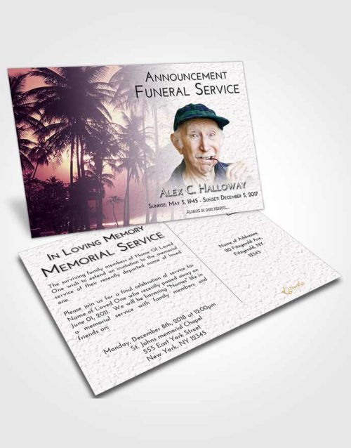 Funeral Announcement Card Template Lavender Sunrise Palm Paradise