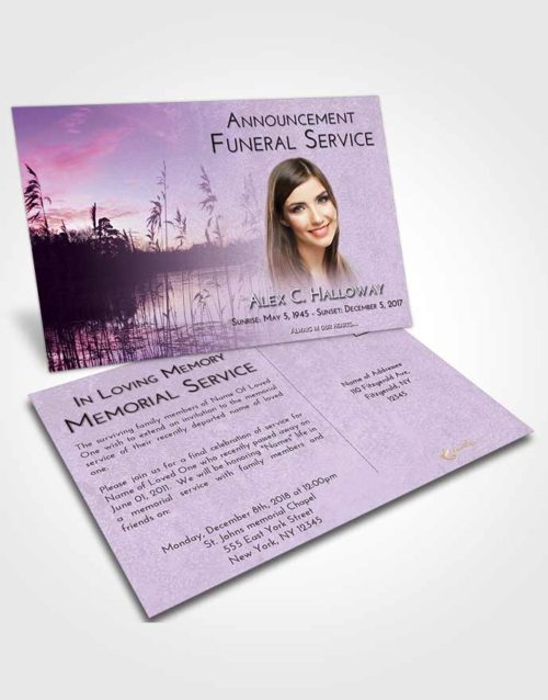 Funeral Announcement Card Template Lavender Sunrise Serenity Lake