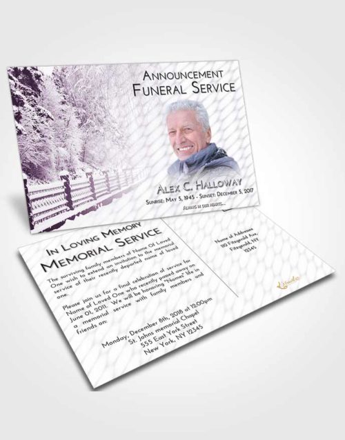 Funeral Announcement Card Template Lavender Sunrise Snow Walk