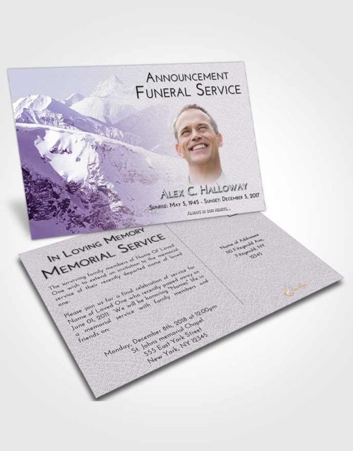 Funeral Announcement Card Template Lavender Sunrise Snowy Mountains