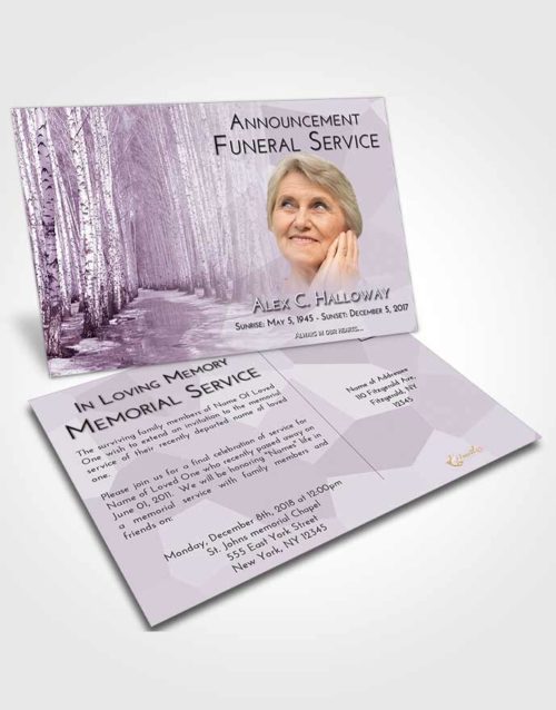 Funeral Announcement Card Template Lavender Sunrise Snowy Stream
