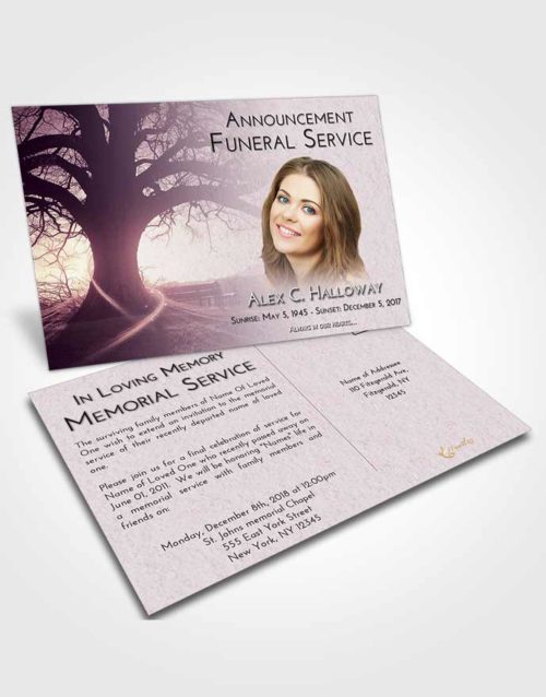 Funeral Announcement Card Template Lavender Sunrise Tree Serenity