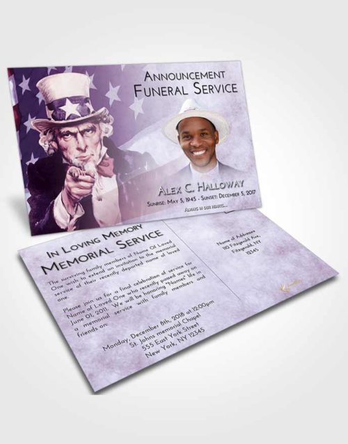 Funeral Announcement Card Template Lavender Sunrise Uncle Sam