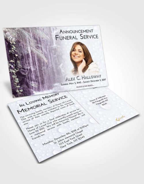 Funeral Announcement Card Template Lavender Sunrise Waterfall Breeze
