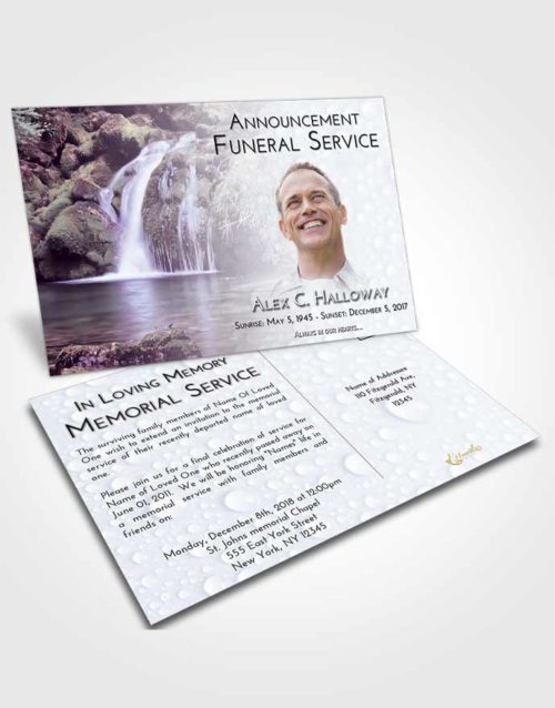 Funeral Announcement Card Template Lavender Sunrise Waterfall Paradise