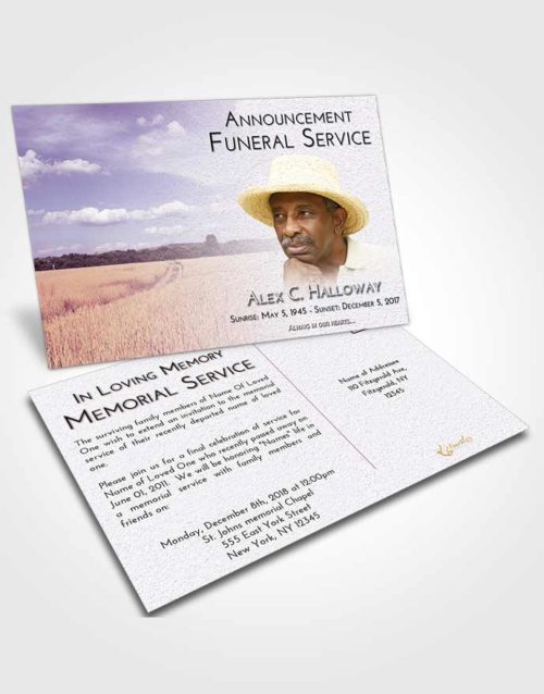 Funeral Announcement Card Template Lavender Sunrise Wheat Serenity