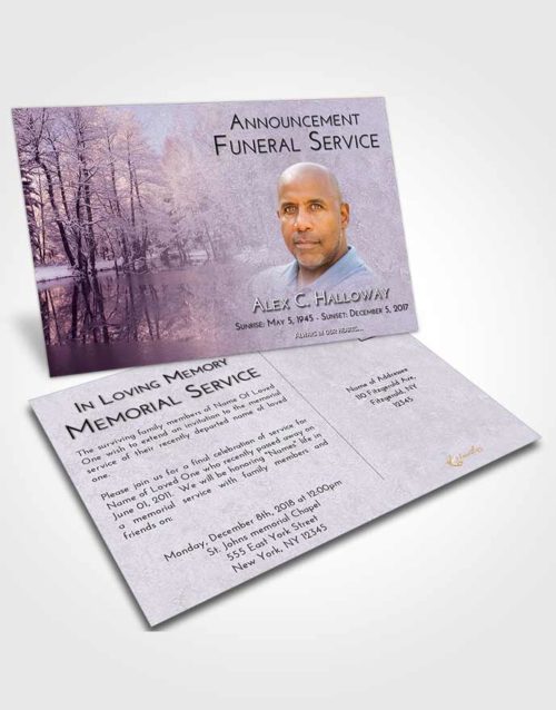 Funeral Announcement Card Template Lavender Sunrise Winter Pond