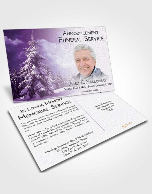 Funeral Announcement Card Template Lavender Sunrise Winter Wonderland