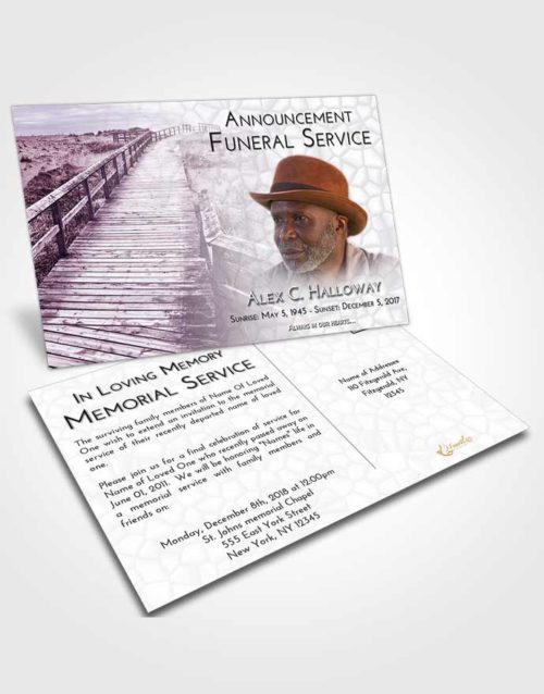 Funeral Announcement Card Template Lavender Sunrise Wooden Walk