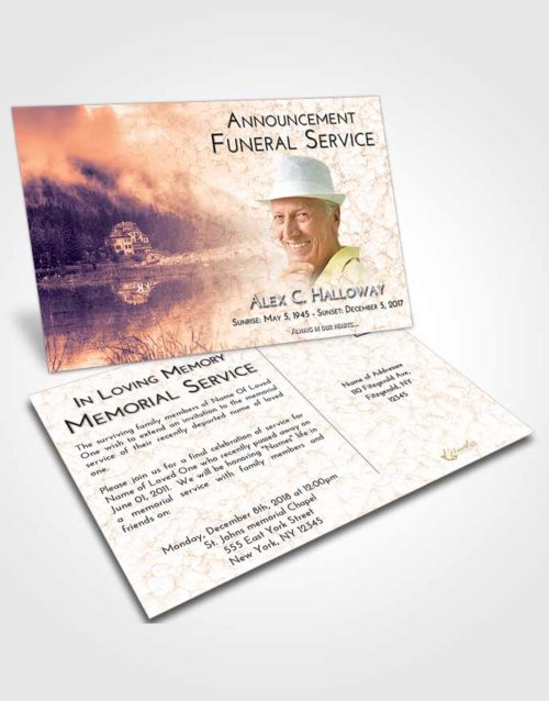 Funeral Announcement Card Template Lavender Sunset Lake House