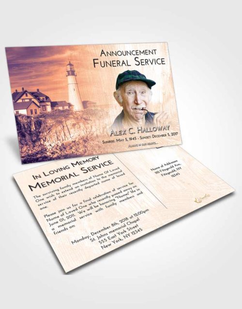 Funeral Announcement Card Template Lavender Sunset Lighthouse Journey