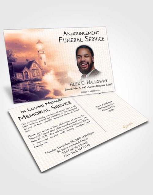 Funeral Announcement Card Template Lavender Sunset Lighthouse Lookout