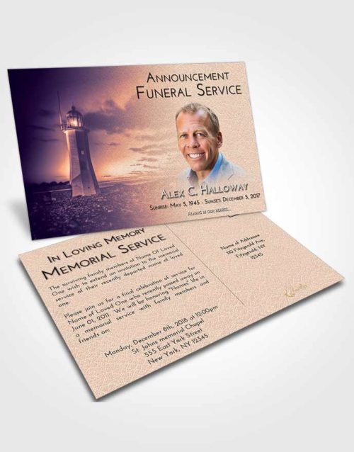 Funeral Announcement Card Template Lavender Sunset Lighthouse Magnificence