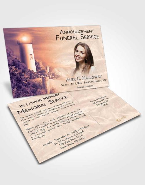 Funeral Announcement Card Template Lavender Sunset Lighthouse Mystery