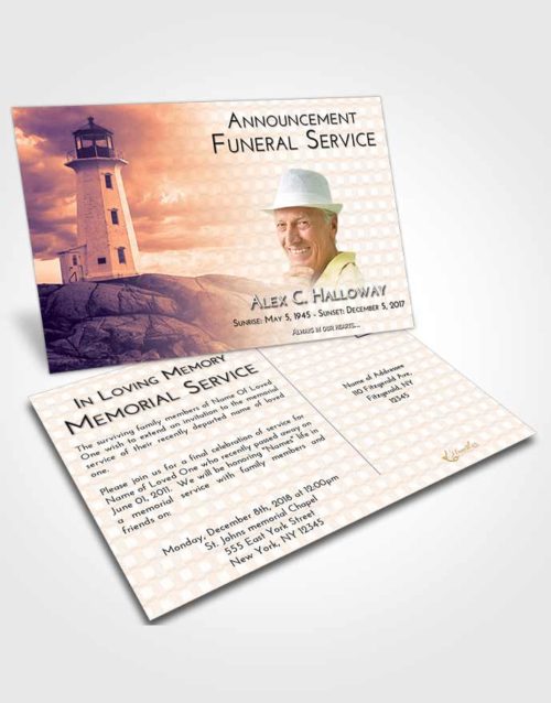 Funeral Announcement Card Template Lavender Sunset Lighthouse Safety