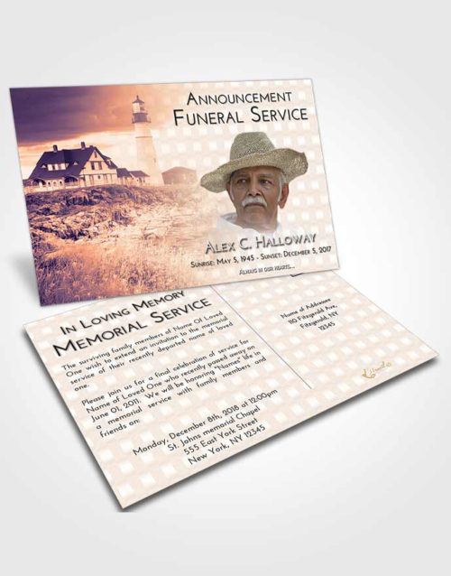Funeral Announcement Card Template Lavender Sunset Lighthouse Secret