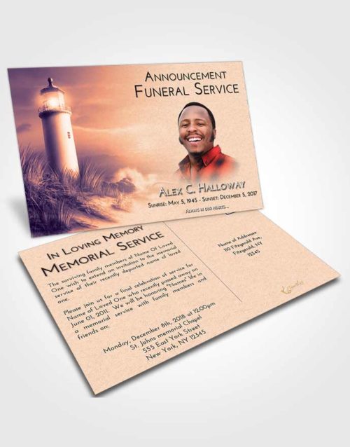 Funeral Announcement Card Template Lavender Sunset Lighthouse Serenity