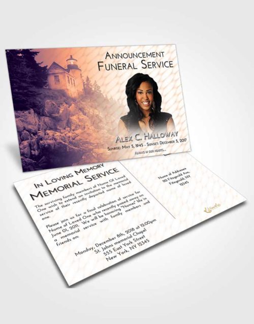 Funeral Announcement Card Template Lavender Sunset Lighthouse on the Rocks