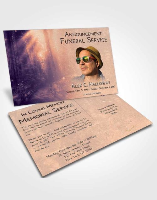 Funeral Announcement Card Template Lavender Sunset Magical Forest