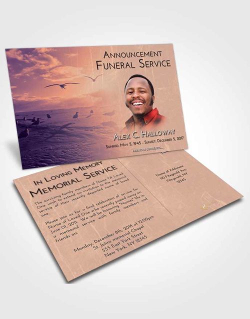 Funeral Announcement Card Template Lavender Sunset Natural Beach