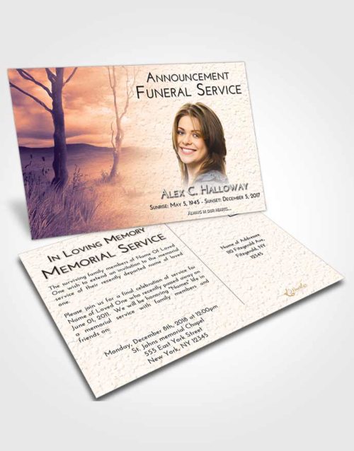 Funeral Announcement Card Template Lavender Sunset Peaceful Fall