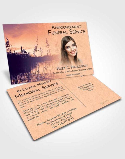 Funeral Announcement Card Template Lavender Sunset Serenity Lake