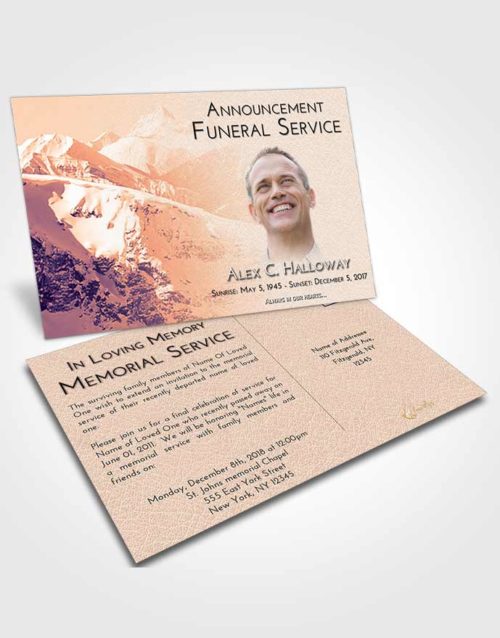 Funeral Announcement Card Template Lavender Sunset Snowy Mountains