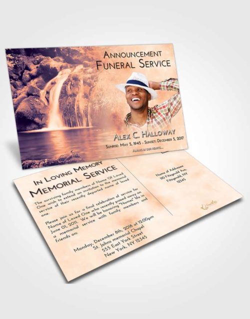 Funeral Announcement Card Template Lavender Sunset Waterfall Clarity