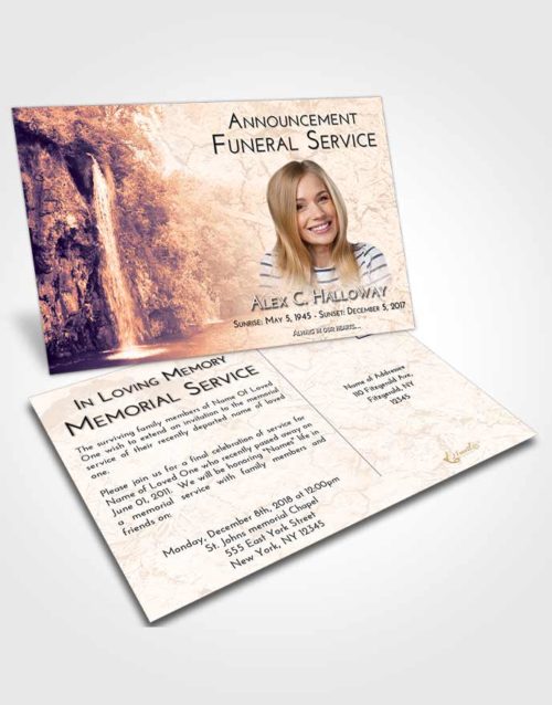 Funeral Announcement Card Template Lavender Sunset Waterfall Happiness
