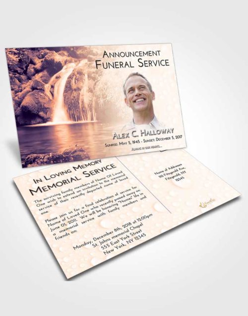 Funeral Announcement Card Template Lavender Sunset Waterfall Paradise