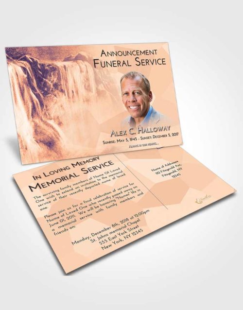 Funeral Announcement Card Template Lavender Sunset Waterfall Tranquility