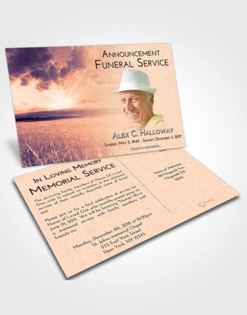 Funeral Announcement Card Template Lavender Sunset Wheat Fields