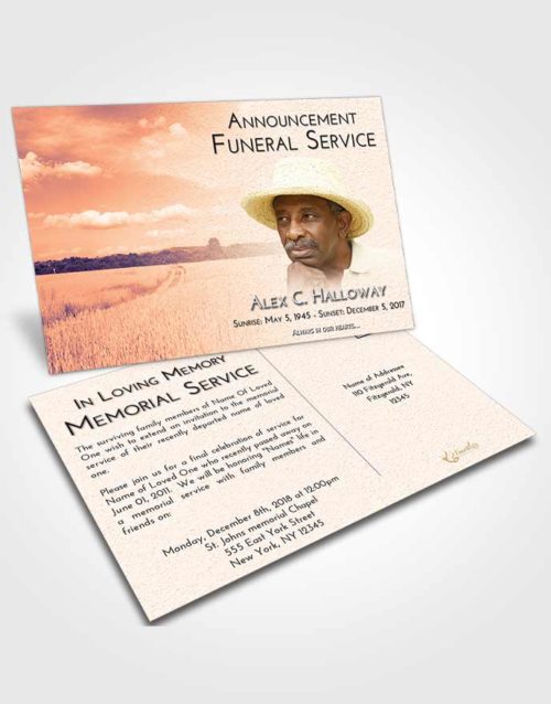 Funeral Announcement Card Template Lavender Sunset Wheat Serenity