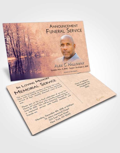Funeral Announcement Card Template Lavender Sunset Winter Pond