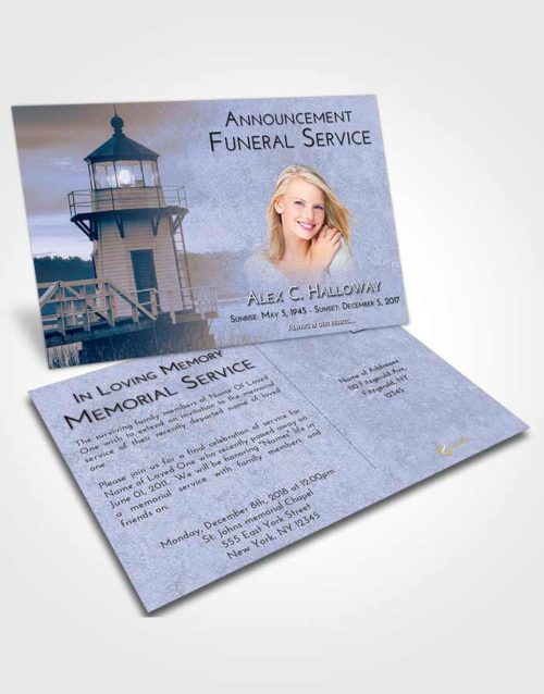 Funeral Announcement Card Template Light Blue Ocean Lighthouse Surprise